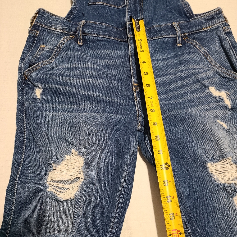 Hollister Women's Super Skinny Dark Wash Denim Crop Overalls sz M - Picture 6 of 9